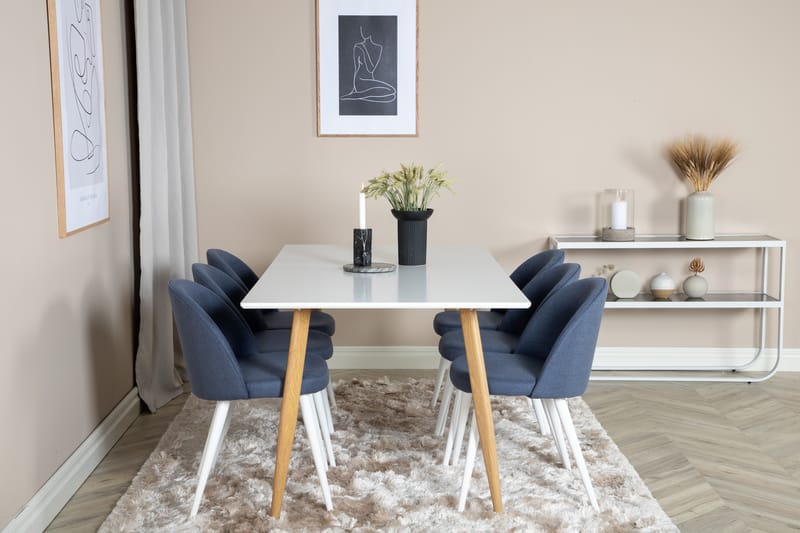 PESO Matbord 180 cm Vit + 6 ABLANQUE Stolar Svart - Möbler - Matplats - Matgrupp & matbord med stolar