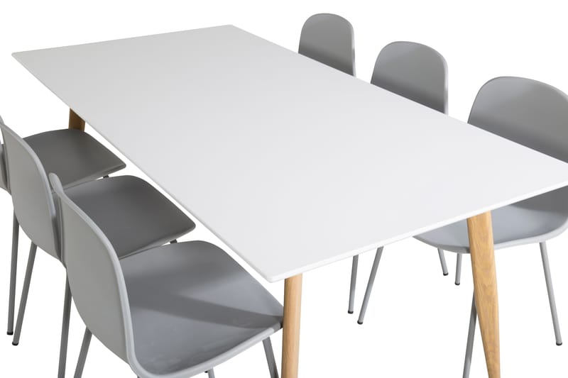 PESO Matbord 180 cm Vit + 6 INTORP Stolar Grå - Möbler - Matplats - Matgrupp & matbord med stolar