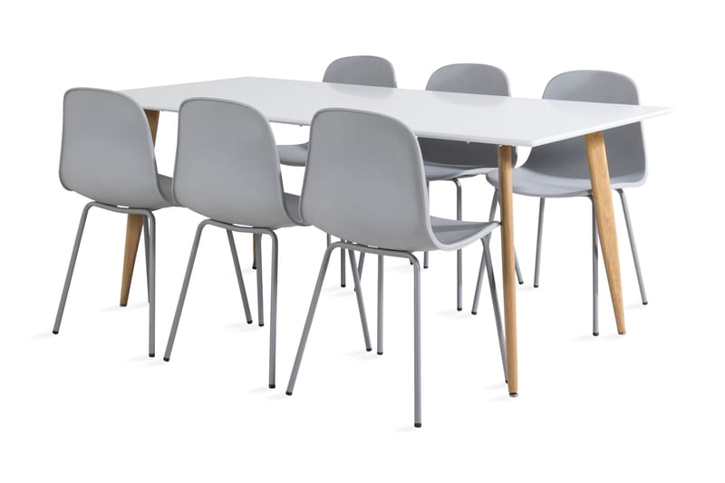 PESO Matbord 180 cm Vit + 6 INTORP Stolar Grå - Möbler - Matplats - Matgrupp & matbord med stolar