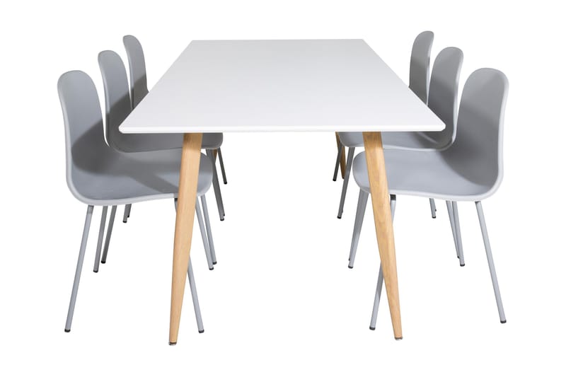 PESO Matbord 180 cm Vit + 6 INTORP Stolar Grå - Möbler - Matplats - Matgrupp & matbord med stolar