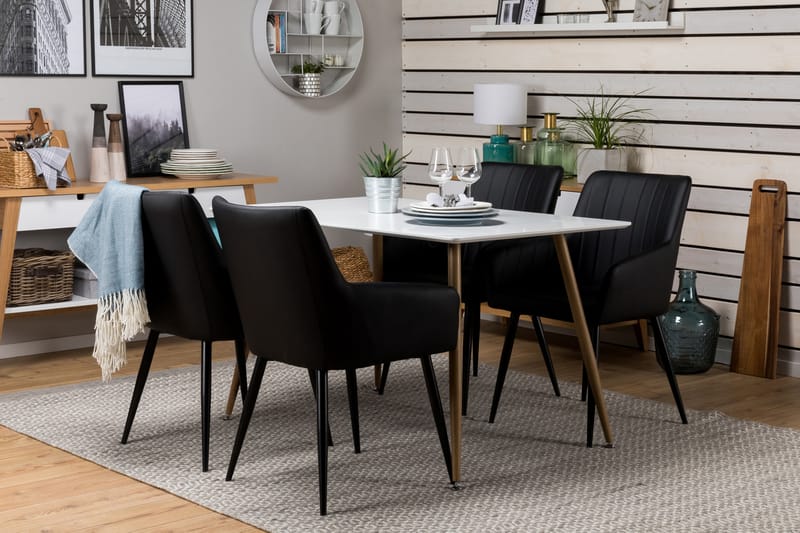 PESO Matbord + 4 CASPIAN Stol Svart/Vit - Möbler - Matplats - Matgrupp & matbord med stolar