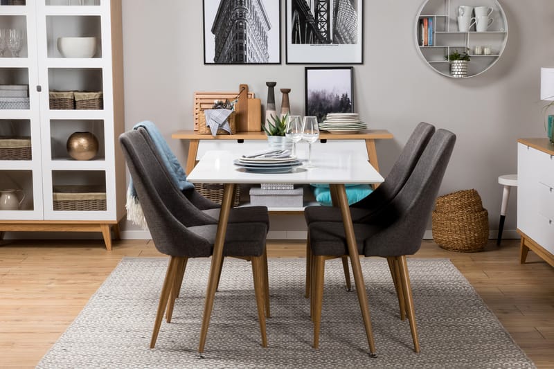 PESO Matbord + 4 LISITA Stol Mörkgrå/Vit - Möbler - Matplats - Matgrupp & matbord med stolar
