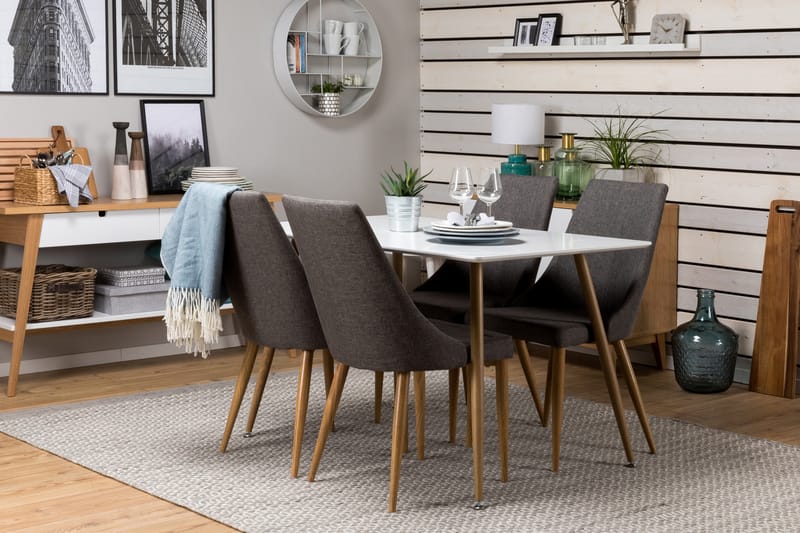 PESO Matbord + 4 LISITA Stol Mörkgrå/Vit - Möbler - Matplats - Matgrupp & matbord med stolar