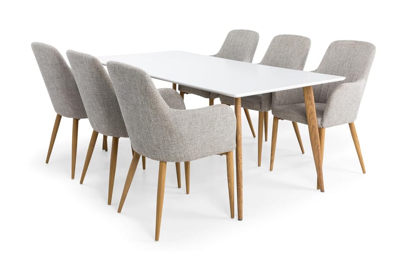 PESO Matbord + 6 CASPIAN Stol Ljusgrå/Vit - Matgrupp & matbord med stolar