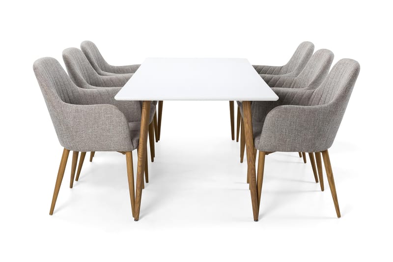 PESO Matbord + 6 CASPIAN Stol Ljusgrå/Vit - Matgrupp & matbord med stolar