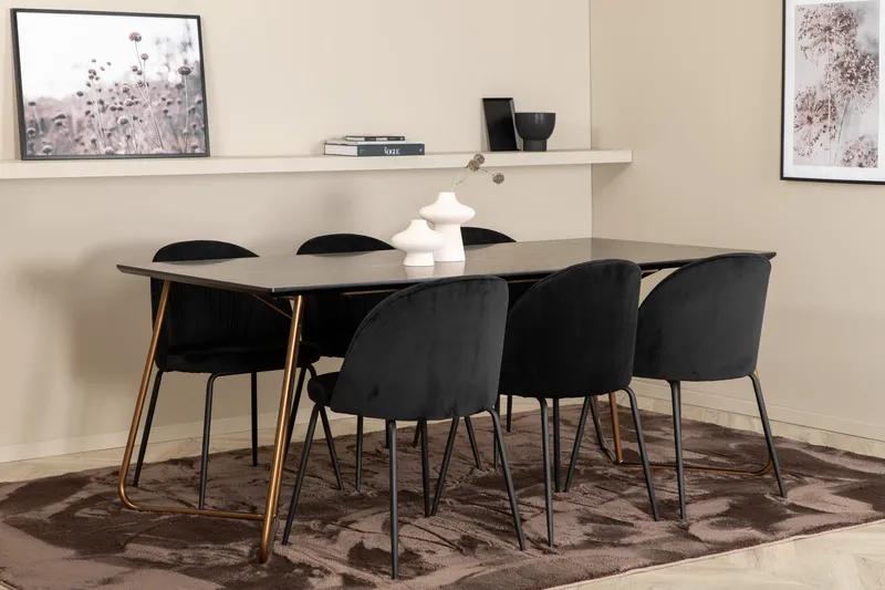 Pipi Matgrupp 190 cm inkl 6 Foyos Stolar, Svart/Koppar