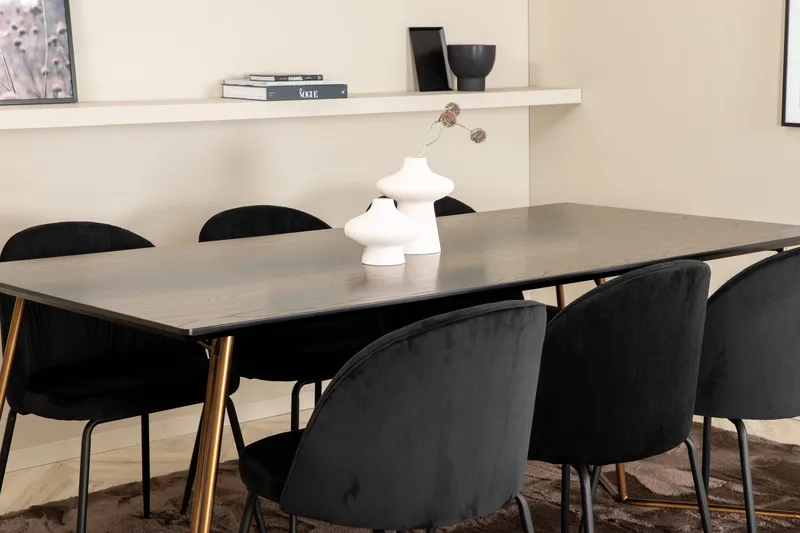 Pipi Matgrupp 190 cm inkl 6 Foyos Stolar - Svart/Koppar - Möbler - Matplats - Matgrupp & matbord med stolar