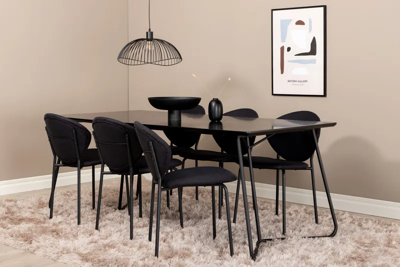 Pipi Matgrupp 190 cm inkl 6 Moncoll Stolar - Svart - Möbler - Matplats - Matgrupp & matbord med stolar