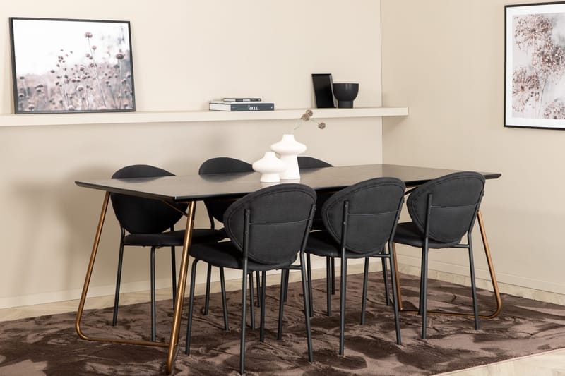 Pipi Matgrupp 190 cm inkl 6 Moncoll Stolar, Svart/Koppar