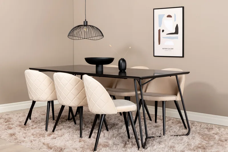 Pipi Matgrupp 190 cm inkl 6 Velvets Stolar - Svart - Möbler - Matplats - Matgrupp & matbord med stolar