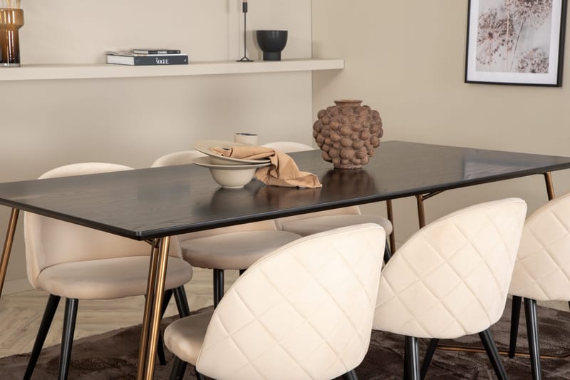 Pipi Matgrupp 190 cm inkl 6 Velvets Stolar - Svart/Koppar - Möbler - Matplats - Matgrupp & matbord med stolar