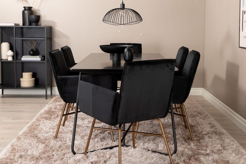 Pipi Matgrupp 190 cm inkl 6 Pipi Stolar, Svart/Koppar