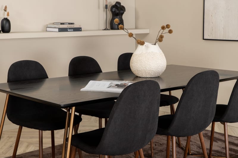 Pipi Matgrupp 190 cm inkl 6 Pontus Stolar - Svart/Koppar/Brun - Möbler - Matplats - Matgrupp & matbord med stolar