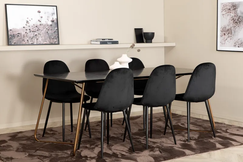 Pipi Matgrupp 190 cm inkl 6 Pontus Stolar - Svart/Koppar - Möbler - Matplats - Matgrupp & matbord med stolar