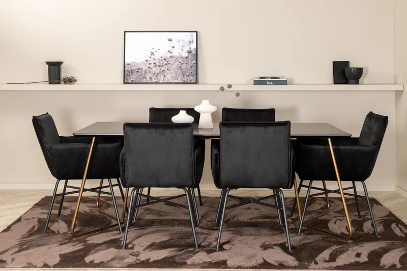 Pipi Matgrupp 190 cm inkl 6 Pipi Stolar - Svart/Koppar - Möbler - Matplats - Matgrupp & matbord med stolar