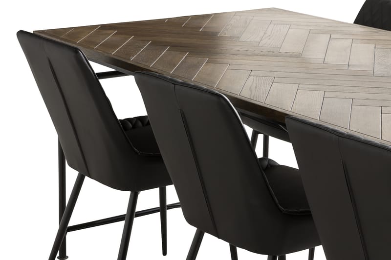 PRISKA Matbord 200 cm Svart/Brun + 6 HUGGNING Stolar - Matgrupp & matbord med stolar