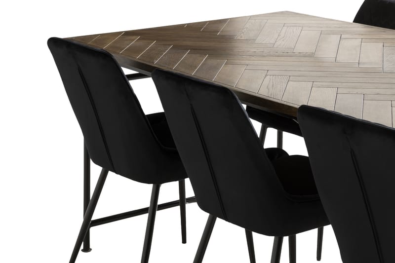 PRISKA Matbord 200 cm Svart/Brun + 6 HUGGNING Stolar - Matgrupp & matbord med stolar