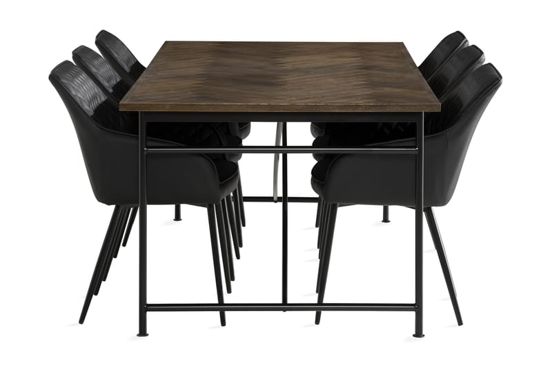PRISKA Matbord 200 cm Svart/Brun + 6 TOFTINGE Stolar - Matgrupp & matbord med stolar
