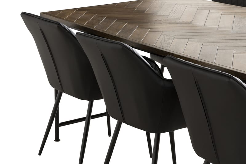 PRISKA Matbord 200 cm Svart/Brun + 6 TOFTINGE Stolar - Matgrupp & matbord med stolar