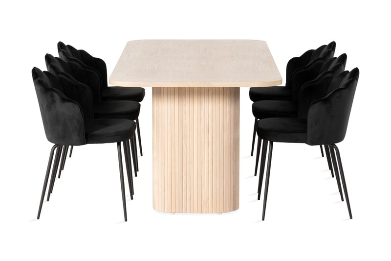 RAMSTA Matbord 200 cm Vit + 6 STENUM Stolar Svart - Matgrupp & matbord med stolar