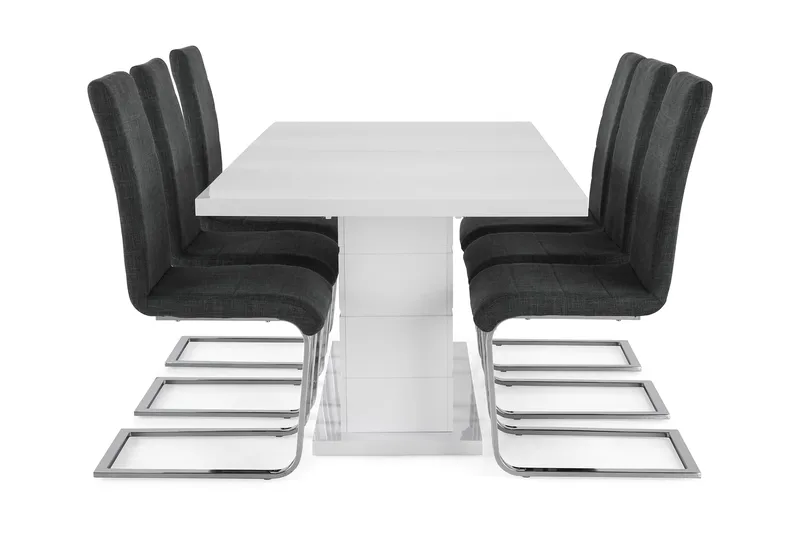 Ratliff Förlängningsbar Matgrupp 180 cm med 6 Cibus Stol - Vit/Grå/Krom - Möbler - Matplats - Matgrupp & matbord med stolar