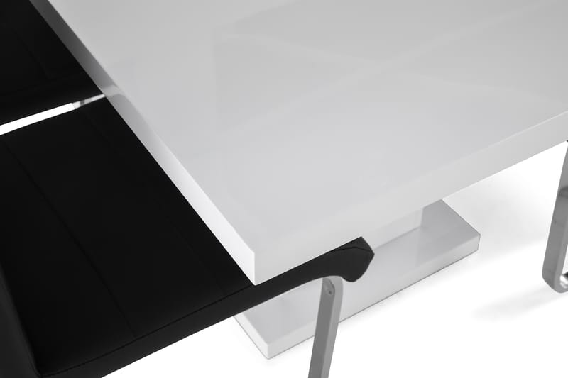 Ratliff Matgrupp 180 cm + 6 Stolar Förlängningsbart med illäggsskiva - Vit / Svart Pu / Krom - Möbler - Matplats - Matgrupp & matbord med stolar