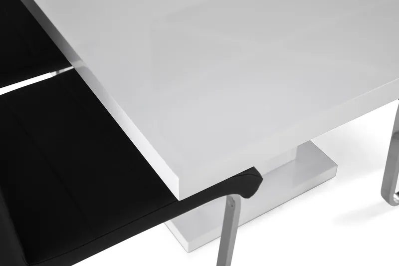 Ratliff Matgrupp 180 cm + 6 Stolar Förlängningsbart med illäggsskiva - Vit / Svart Pu / Krom - Möbler - Matplats - Matgrupp & matbord med stolar