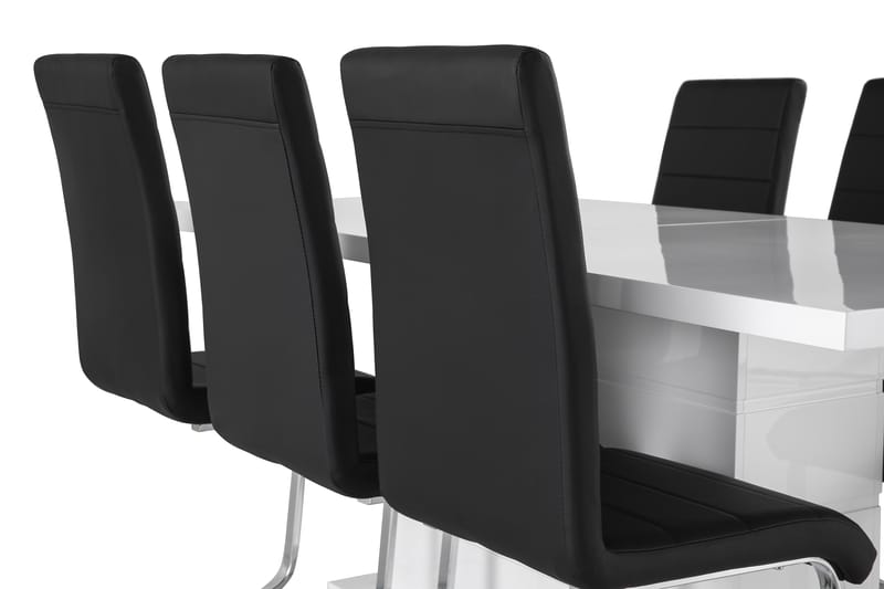 Ratliff Matgrupp 180 cm + 6 Stolar Förlängningsbart med illäggsskiva - Vit / Svart Pu / Krom - Möbler - Matplats - Matgrupp & matbord med stolar