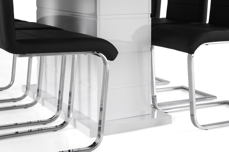 Ratliff Matgrupp 180 cm + 6 Stolar Förlängningsbart med illäggsskiva - Vit / Svart Pu / Krom - Möbler - Matplats - Matgrupp & matbord med stolar