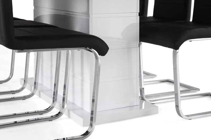 Ratliff Matgrupp 180 cm + 6 Stolar Förlängningsbart med illäggsskiva - Vit / Svart Pu / Krom - Möbler - Matplats - Matgrupp & matbord med stolar