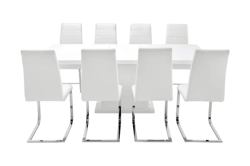 Ratliff Matgrupp 180 cm + 8 Sorado Stol - Vit/Krom - Möbler - Matplats - Matgrupp & matbord med stolar
