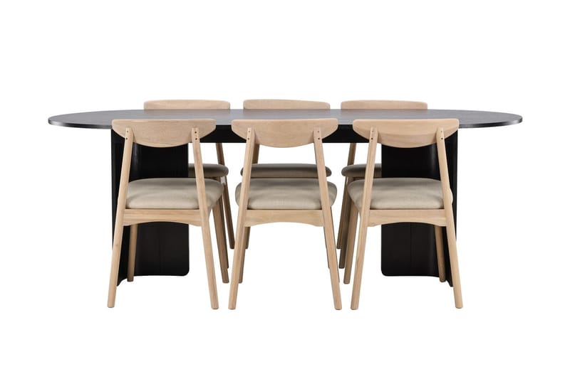 Rektangulär Matgrupp Tyresö 220 cm med 6 Ven Stolar - Svart/whitewash - Möbler - Matplats - Matgrupp & matbord med stolar