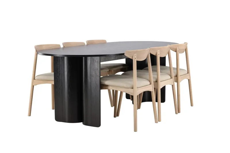 Rektangulär Matgrupp Tyresö 220 cm med 6 Ven Stolar - Svart/whitewash - Möbler - Matplats - Matgrupp & matbord med stolar