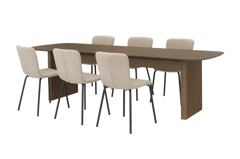 Richeto Matbord 210 cm med 6 Katy Matstolar, Rökt ek / Greige Bouclé