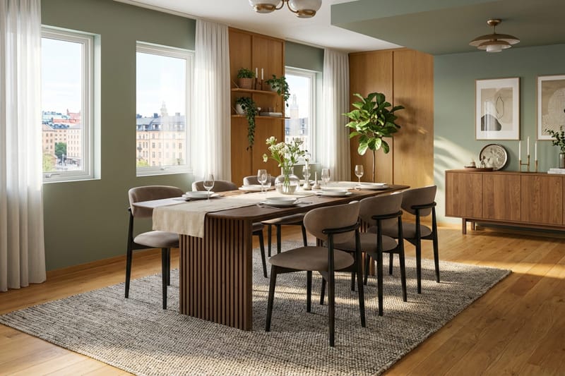Richeto Matgrupp 240 cm Rökt ek med 6 Molly Matstolar - Rökt ek/Svart/Greige - Möbler - Matplats - Matgrupp & matbord med stolar