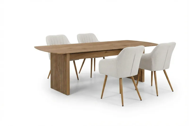Richeto Matgrupp Ek 180 cm med 4 Filippa Matstolar, Ek/Vit