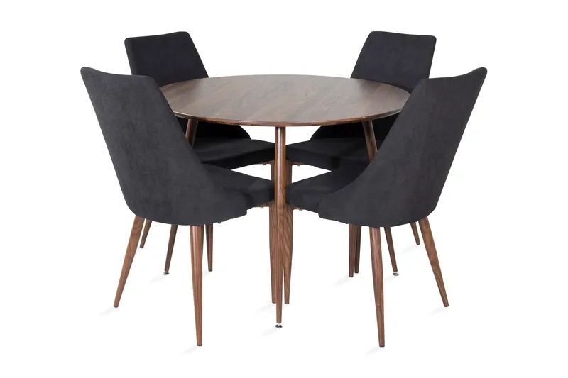 Ridones Matgrupp 100 cm Rund inkl 4 Campomar Stolar, Brun/Svart