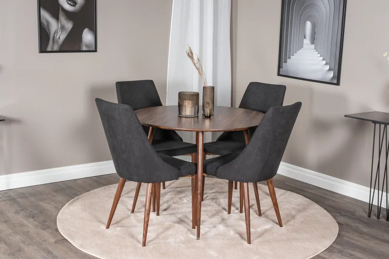 Ridones Matgrupp 100 cm Rund inkl 4 Campomar Stolar - Brun/Svart - Möbler - Matplats - Matgrupp & matbord med stolar