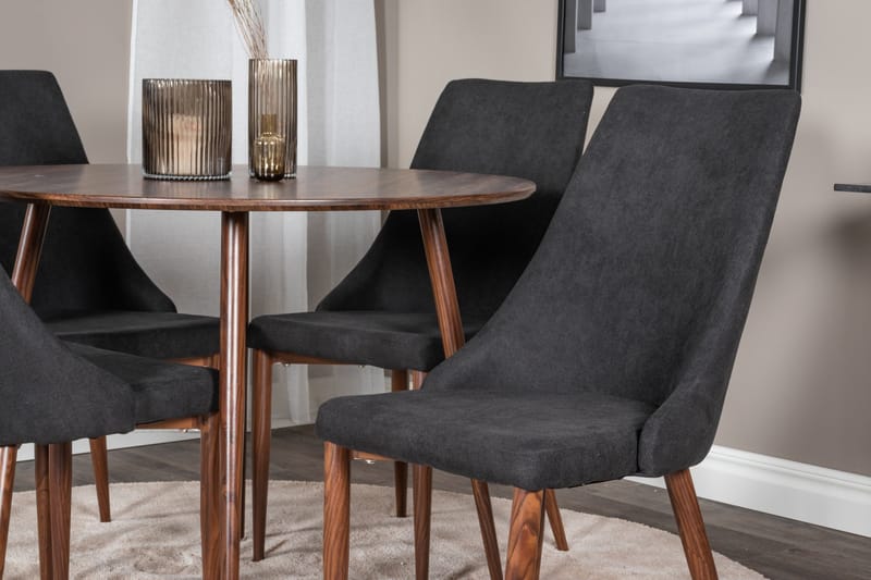 Ridones Matgrupp 100 cm Rund inkl 4 Campomar Stolar - Brun/Svart - Möbler - Matplats - Matgrupp & matbord med stolar