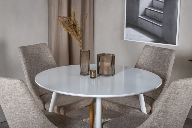 Ridones Matgrupp 100 cm Rund inkl 4 Ludvig Stolar - Vit/Ljusgrå/Ek - Möbler - Matplats - Matgrupp & matbord med stolar