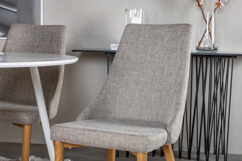 Ridones Matgrupp 100 cm Rund inkl 4 Ludvig Stolar - Vit/Ljusgrå/Ek - Möbler - Matplats - Matgrupp & matbord med stolar