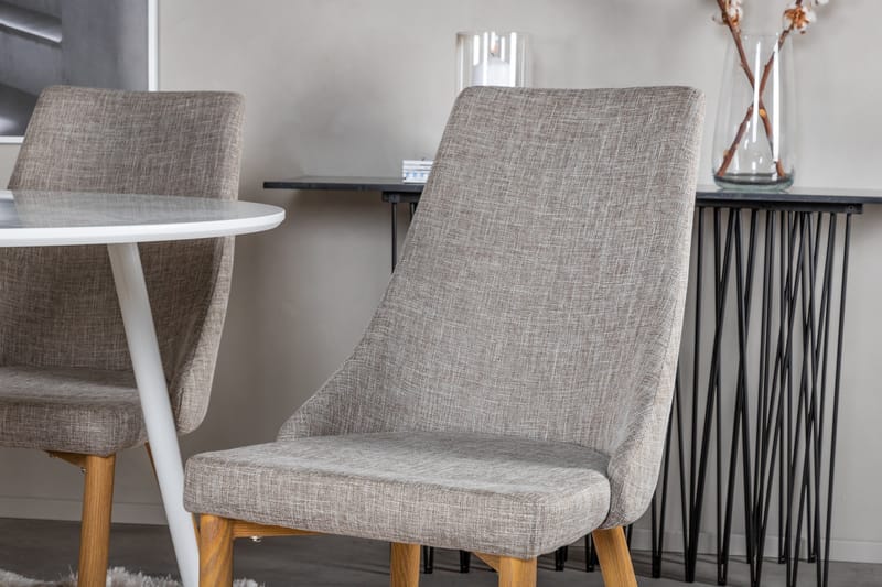 Ridones Matgrupp 100 cm Rund inkl 4 Ludvig Stolar - Vit/Ljusgrå/Ek - Möbler - Matplats - Matgrupp & matbord med stolar