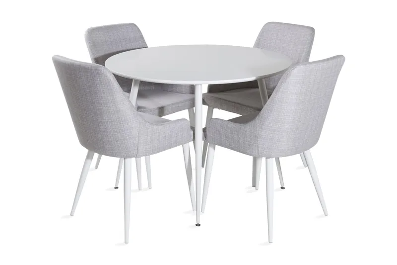 Ridones Matgrupp 100 cm Rund inkl 4 Ridones Stolar, Vit/Grå