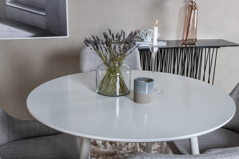 Ridones Matgrupp 100 cm Rund inkl 4 Ridones Stolar - Vit/Grå - Möbler - Matplats - Matgrupp & matbord med stolar