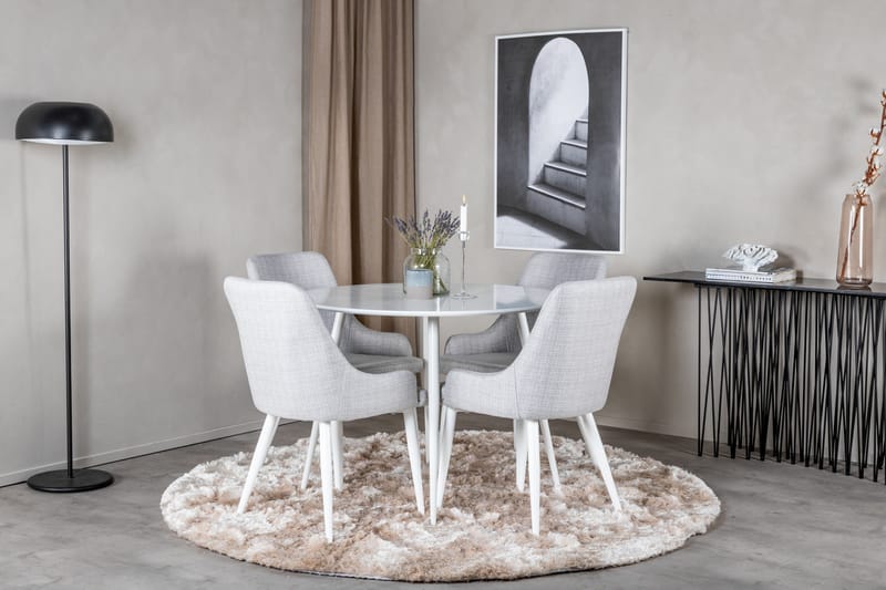 Ridones Matgrupp 100 cm Rund inkl 4 Ridones Stolar - Vit/Grå - Möbler - Matplats - Matgrupp & matbord med stolar