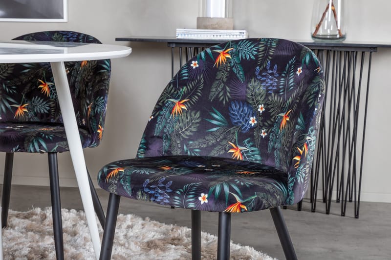 Ridones Matgrupp 100 cm Rund inkl 4 Sedavi Stolar - Vit/Blå/Svart - Möbler - Matplats - Matgrupp & matbord med stolar