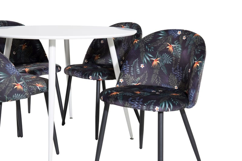 Ridones Matgrupp 100 cm Rund inkl 4 Sedavi Stolar - Vit/Blå/Svart - Möbler - Matplats - Matgrupp & matbord med stolar