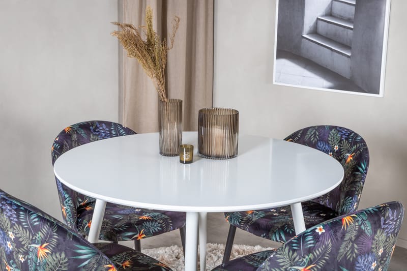 Ridones Matgrupp 100 cm Rund inkl 4 Sedavi Stolar - Vit/Blå/Svart - Möbler - Matplats - Matgrupp & matbord med stolar