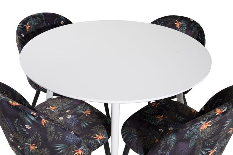 Ridones Matgrupp 100 cm Rund inkl 4 Sedavi Stolar - Vit/Blå/Svart - Möbler - Matplats - Matgrupp & matbord med stolar