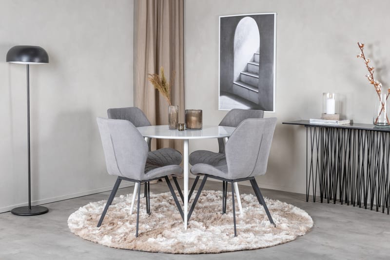 Ridones Matgrupp 100 cm Rund inkl 4 Sumoas Stolar - Vit/Grå/Svart - Möbler - Matplats - Matgrupp & matbord med stolar